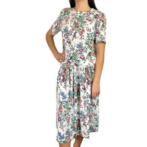 Fritzi Petites Floral Top Skirt Set Womens Size Small P Vintage 80s Button Up